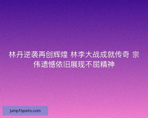 林丹逆袭再创辉煌 林李大战成就传奇 宗伟遗憾依旧展现不屈精神